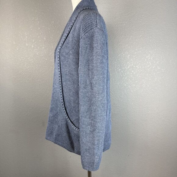 Peruvian Link Alpaca Collection Open Front Cardigan OS Chambray Blue Pockets - Picture 2 of 9